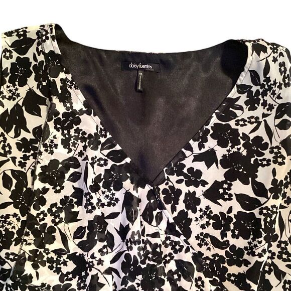 daisy fuentes Women’s Sleeveless Ruffled Top Black Cream Lined Blouse Size 1X - Picture 2 of 5